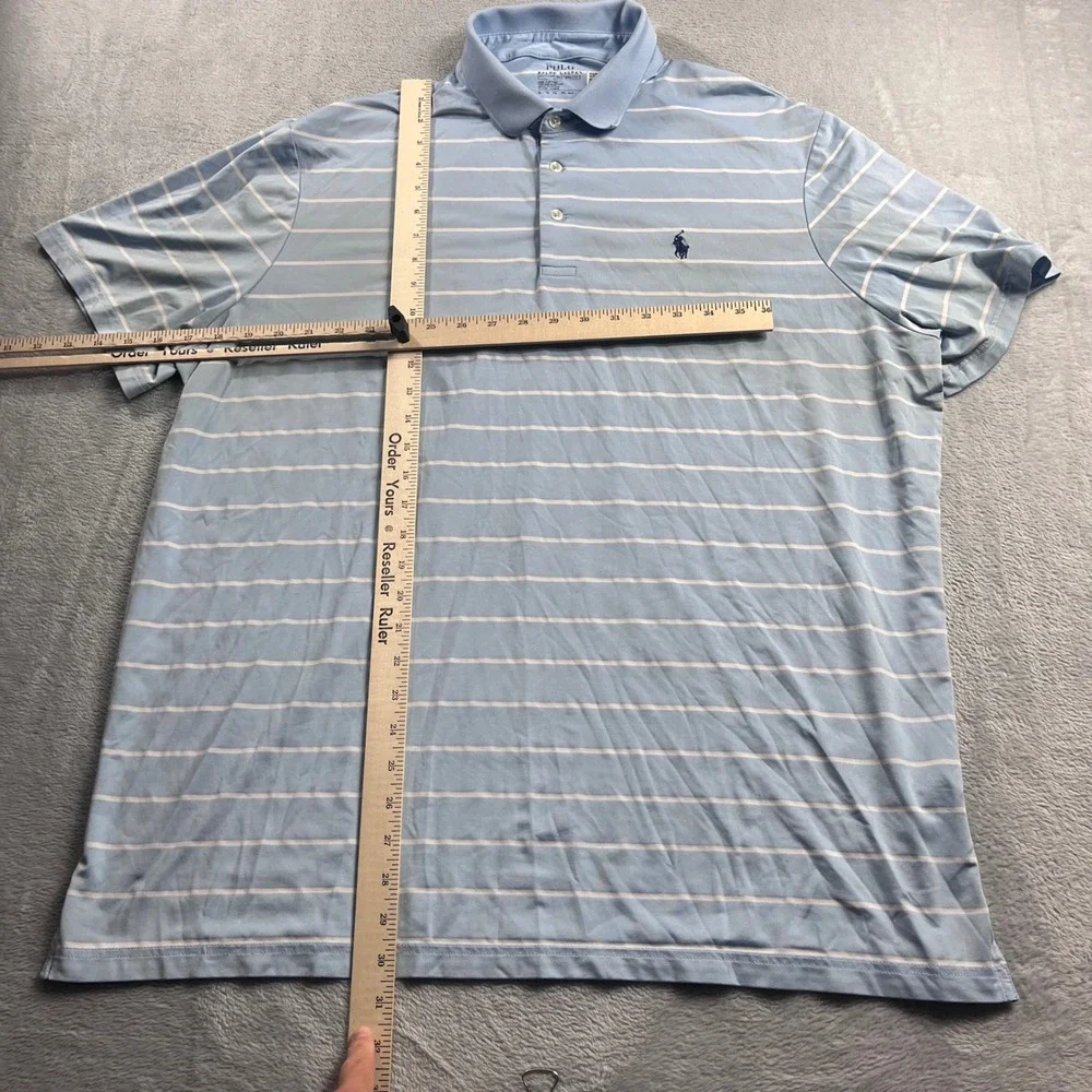 Polo Ralph Lauren Performance Polo Mens XL Light Blue White Striped Short Sleeve